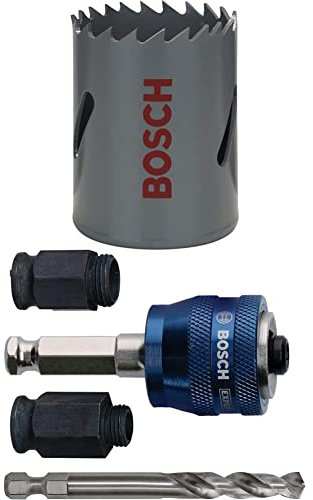 Bosch Professional Hole Saw HSS Bi-metal for standard adapter (for various materials, Ø 40 mm) + 4 pcs. Power Change Plus Starter Kit Set