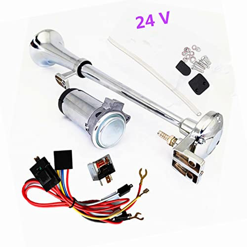 YIYDA Klaxon de voiture Car Horn 150db Klaxon électrique de voiture Trompette simple avec compresseur Argent Air Horn zinc chromé Haut-parleur klaxon pneumatique pour 24V Voiture Bateau Camion Moto