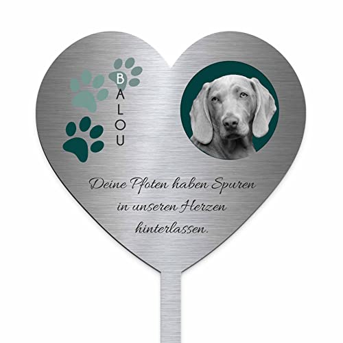 Grabstecker für Hunde Katzen Edelstahl - Herzstecker Grabherz - Gartenstecker | Personalisierter Metall Grabschmuck wetterfest Tiere | Tiergrab Deko | Trauer Andenken (Personalisierbar)