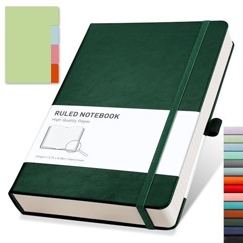 RETTACY Liniertes Tagebuch, A5, Notizbuch, Hardcover, Notizblock, 192 nummerierte Seiten zum Schreiben, 100 gm² liniertes Papier, LederHardcover, für Damen, Herren, Arbeit, Büro, Schule, 14,5 x 21