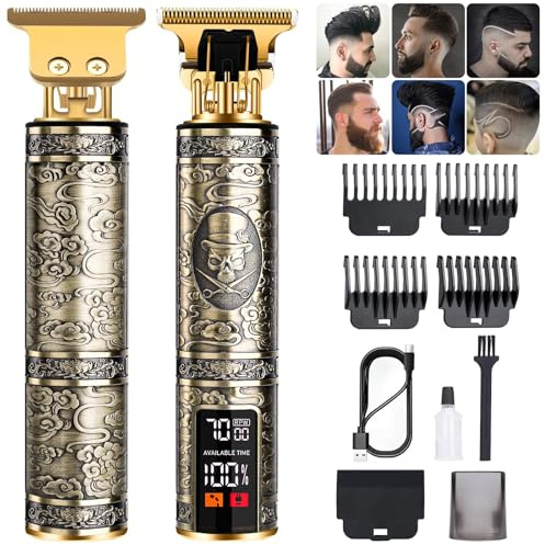 Professioneller Bartschneider für Männer, Haarschneidemaschine mit 4 Grenzkämmen, kabellos, wiederaufladbar mit LCD-Display, Annäherung an Null Gapped Cutting Grooming Kit