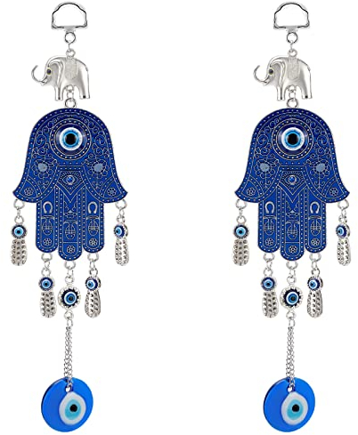 WEBEEDY 2 Stück Evil Eye türkisches Auge Kristall Hamsa Blau der Hamsa Glücksbringer Für Glück Und Segen Wandbehang Dekorativer Charm Home Decor
