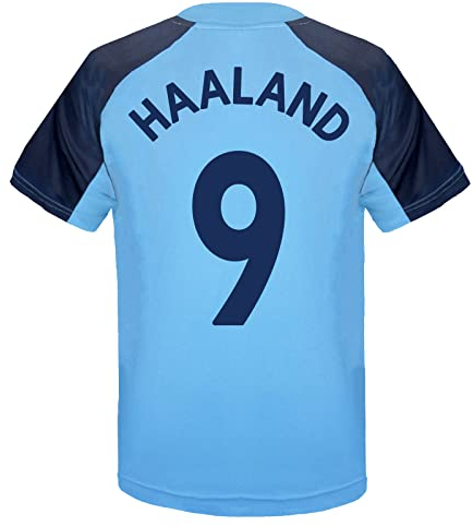 Manchester City FC - Jungen Trainingstrikot aus Polyester - Offizielles Merchandise - Geschenk für Fußballfans - Himmelblau - Wappen - Haaland 9-12-13 Jahre