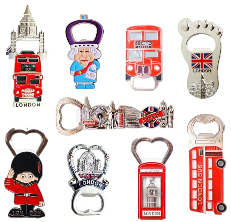 Great Mix of UK British London Icons/Landmarks Fridge Magnet Bottle Openers - Set of 9