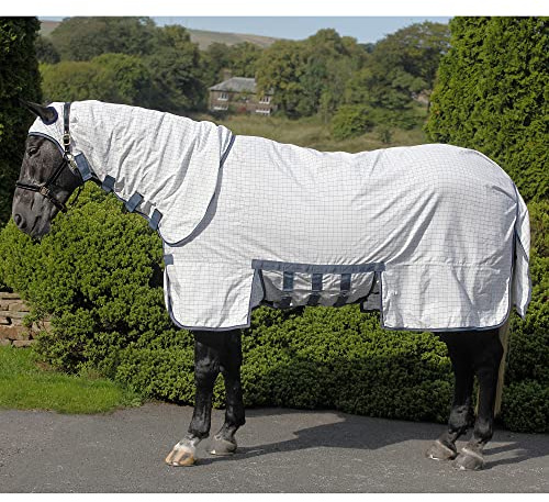 Masta Sweet Itch Combo Fly Rugs for Horses with Neck and Belly Wrap - Horse Fly Rug 600D Ripstop Breathable Sheet, Insects Flies Bug Protection - White, Size 7ft 6inch