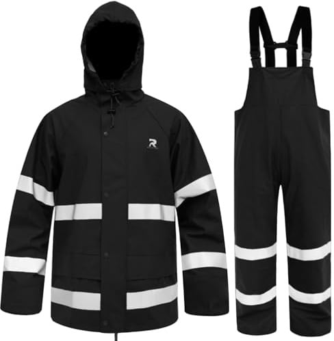 Regenanzüge für Herren, wasserdicht, Regenjacke, Mantel, Hose, strapazierfähig, für Damen, Angeln, Regenausrüstung, Arbeitskleidung (Schwarz/Hi-Vis, XXXL)