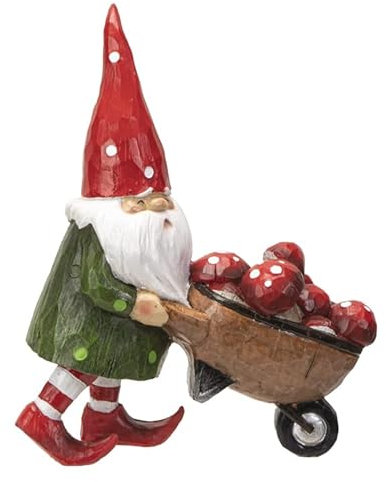 Pacific Giftware Gnome Pushing Wheelbarrow Figurine, 9.92-inch Height, Resin, Table Decoration
