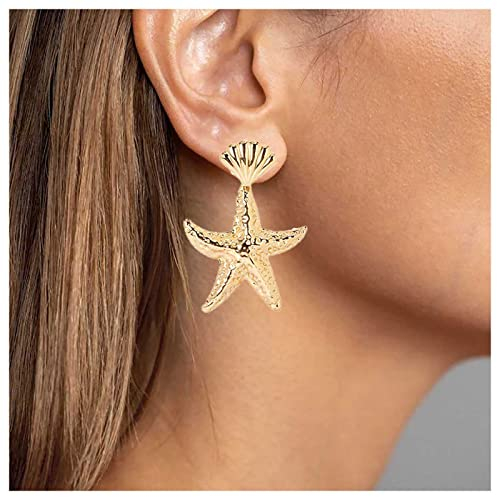 Allereya Vintage Seestern Ohrringe Seestern Tropfen Ohrringe Gold Metall Muschel Ohrstecker Ohrringe Gehämmert Seestern Ohrringe Schmuck Für Frauen Und Mädchen