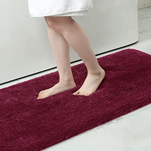 Homaxy Weich Hochflor Badezimmerteppich, Badematte, 51 x 76 cm, Weinrot | Saugfähig, Flauschige, Hochflor, Mikrofaser, Rutschfest, Maschinenwaschbar, Für Dusche, Badewanne, Badteppich, Badvorleger