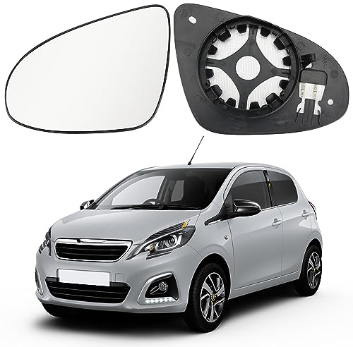Spiegelglas Heizbar Links Kompatibel mit Citroen C1 / Peugeot 108 / Toyota Aygo (2014-2020) Spiegelglas Außenspiegel Glas