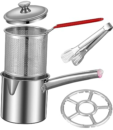 JISADER Panier à friture en acier inoxydable avec panier à filtre à, petite friteuse portable et robuste, de cuisson pour l'ébullition à la, Combiné 1,8L