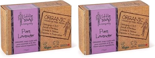 Little Soap Company Organic Soap Bar - Vegan, Cruelty Free, No SLS or Parabens, with English Lavender, Natural, & Eco Friendly, Body, Face & Hand Bar of Soap (110g) (Pack of 2)
