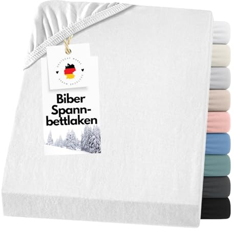 Carpe Sonno Warmes Biber Spannbettlaken 90x200cm Weiß [Made in Germany] 15 bis 25cm Steghöhe - mit Gummizug | Flanell Bettlaken | Winter Spannbetttücher flauschig | Biber Bettlaken Dicker Stoff