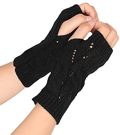 DUHGBNE Handschuh warm Cabrio Handschuh mit Schnüren Fingerlose Wolle Handschuh Wildlederhandschuhe Damen (Black, One Size)