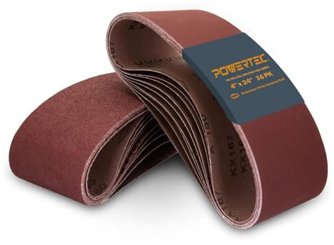 POWERTEC 4 x 24 Inch Sanding Belts, 6 Each of 60 80 120 150 240 400 Grits, 36PK, Aluminum Oxide Belt Sander Sanding Belt Assortment, Sandpaper for Oscillating Belt and Spindle Sander (110008-P2)