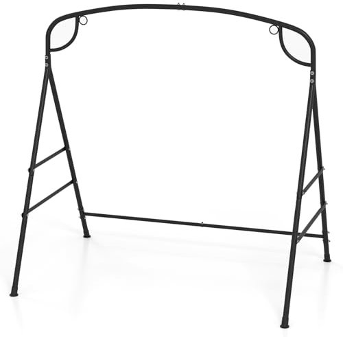 COSTWAY Metal Swing Frame, Heavy Duty A-Frame Swing Stand with Reinforced Bars and Hanging Rings, Outdoor 2 Hanging Ways Swing Seat Frame for Patio Garden Backyard Porch (180 x 133 x 182 cm)