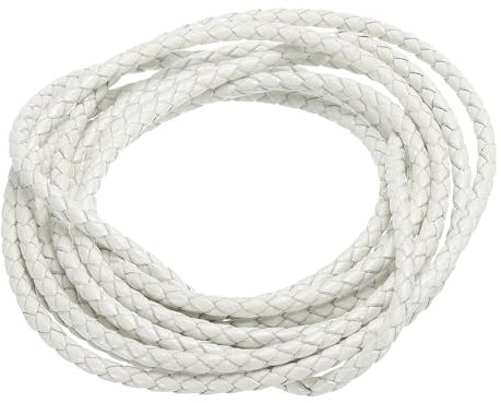 PATIKIL 2m Cordon en Cuir Tressé Rond, 3mm Corde Ronde Tressée en Cuir Véritable Pliée pour Artisanat Fabrication de Bijoux Colliers Bracelets Bricolage, Blanc