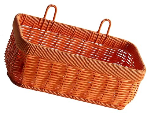 Sharplace Woven Basket Wall Hanging Decor Rectangular,Storage Container Decorative Basket for Living Room Kitchen Garden Plant Basket, Orange