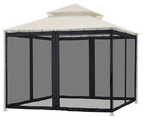 DXDRT Pavillon Universelles Ersatz-Moskitonetz für 3x3.6M/10x12FT Vordach und Zelt, Outdoor Mesh Netz 4-teilige Wand mit Reißverschlüssen und Haken für Terrasse,Garten(nur Netz),Schwarz