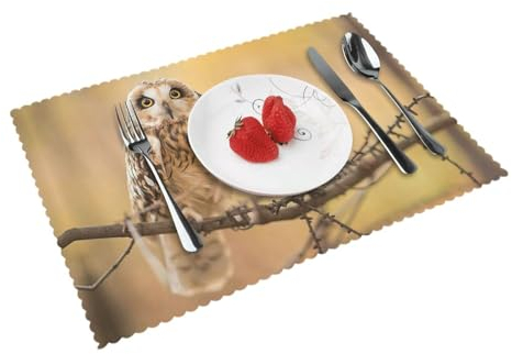 Platzdeckchen mit Eule auf dem Baum, PVC, 4 Stück, abwischbar, rutschfest, hitzebeständig, 45 x 30 cm