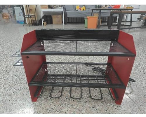 Power Tool Organizer with Charging Station, Floating Tool Shelf Wall Mount 3 Layers Storage Rack with 4 Drill Holders 8 Outlets, for Workshop Garage Organizers and Storage Tool Battery Holder (Red)