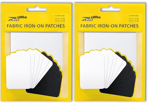 ZEFFFKA 2PACK Kleider-Flicken zum Aufbügeln für Innen und Außen Stärkster Kleber 100% Baumwolle Verschiedene schwarz Weiß Farben Reparatur-Dekorationsset 12 Stück Größe 3 x 4-1/4 (7,5 cm x 10,5 cm)