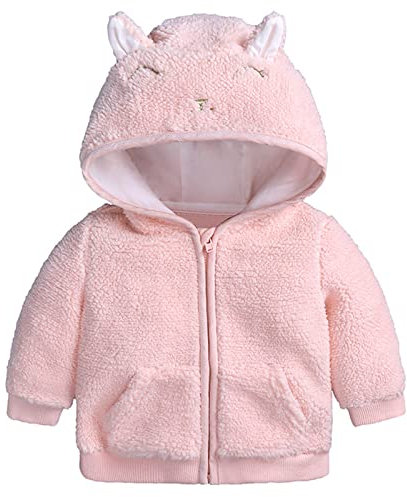 Manteau d'hiver pour bébé fille avec oreilles de lapin - Veste à capuche avec fermeture éclair - Coupe-vent épais - Chaud - Vêtements d'hiver pour nouveau-né chat et fille - Rose - 9-12 mois