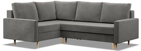 Mebligo - Ecksofa mit Schlaffunktion und Bettkasten Blank, Eckcouch mit Ottomane Links, Sofa L Form 223 x 172 x 88 cm, Couch Wohnzimmer, Ecke Sofa Wohnlandschaft, Schlafsofa - Hellgrau