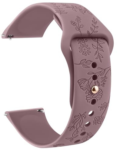 Wanme Gravé Floral Bracelets de Montre 20mm 22mm, Bracelets en Silicone Imperméables, Bracelet de Remplacement Réglable à Dégagement Rapide pour Homme Femme