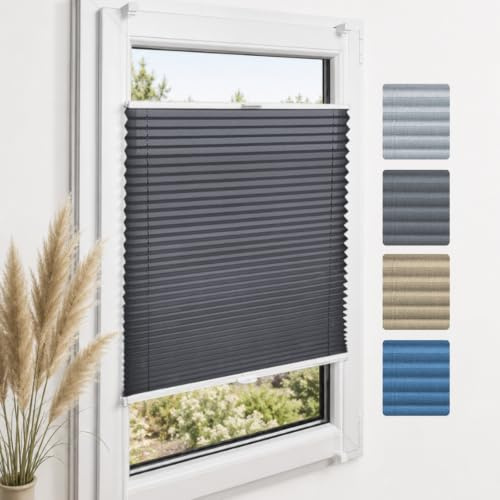 Home-Vision Premium Plissee ohne Bohren Klemmfix Melange Graphit B25 x H80cm