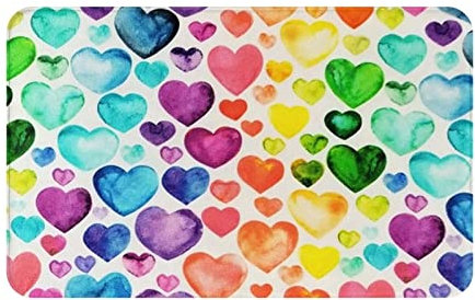 WKSGDSG Indoor Door Mat 80x49 Cm Rainbow Hearts Front Doormats Non-Slip Indoor Door Mats For Entryway Washable Absorbent Area Rug Soft Welcome Mats For Front Door Entrance Bathroom Inside