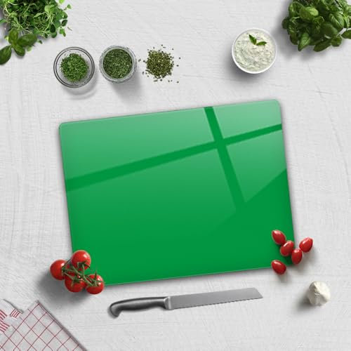 Tabla de cortar de vidrio templado para cocina, rectangular con patas de goma, resistente al calor, antideslizante, 30 cm x 40 cm, color verde liso