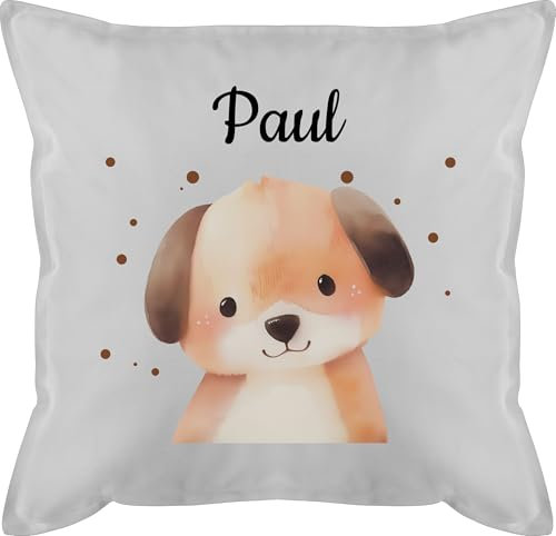 Kissen 50x50 - Hunde - Süßer Hund personalisiert I Geschenk Hundeliebhaber I Geschenk für Kinder mit Name I Fellnase I Dog I Kindermotiv Hund I Hundehalter - 50 x 50 cm - Grau - Kissen+hundemotiv