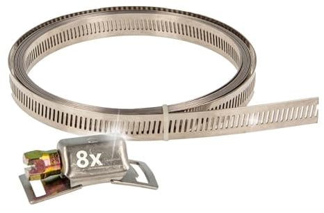 tecuro Endlosband - Schlauchschellen - Set: Band 3 m x 14 mm, Chromstahl W2, inkl. 8 x Gehäuse