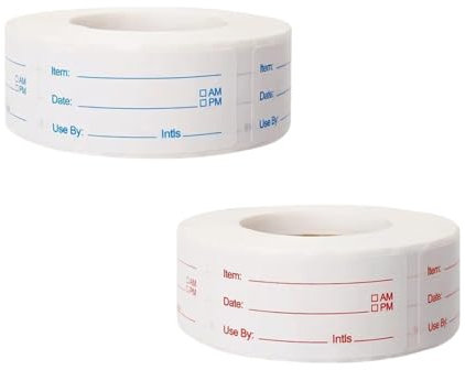 2Rolls 1000Pcs Food Labels Stickers, 1 x 2 Inch Water & Oil Resistant Freezer Labels Self-Adhesive Removable Easy Peel Off, Suitable for Refrigerators, Lockers and Meal Containers