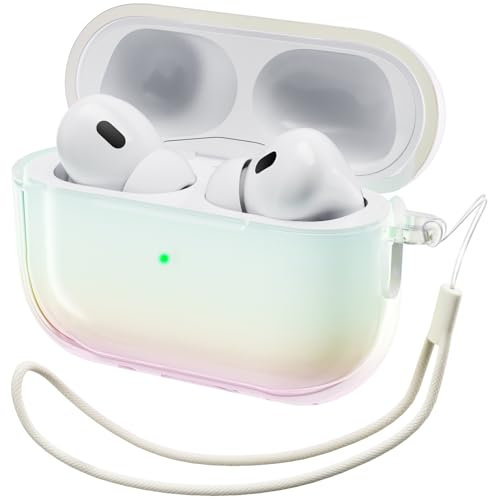 ORNARTO für AirPods Pro 2 Hülle 2022 mit glitzerndem Farbverlauf, halb-transparente Air Pods Pro 2 Case mit Lanyard, Schutzhülle AirPods Hülle - Farbverlauf