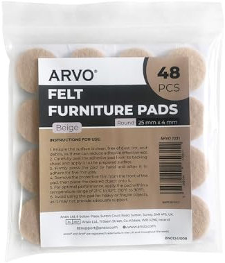 ARVO Furniture Pads Floor Protectors - 48 Pcs Felt Furniture Pads, Felt Pads for Furniture Feet, Non-Slip Anti-Scratch for Hardwood Floors, Chair Legs - Beige