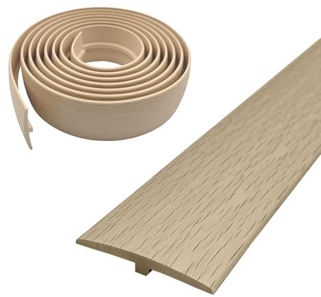 Profilé de transition autocollant en PVC autocollant en forme de T, largeur 50 mm, bande de transition flexible en forme de T, pour stratifié/MDF et planchers en bois (bois d'érable, 3 m)