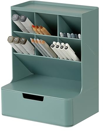 BLUE GINKGO Hive Pen Desk Organizer, Green, Made in Korea | 6 Compartments. Full Drawer. Everyday Storage.