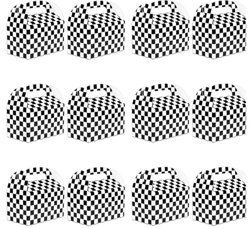 BLMHTWO 12 Stück Geschenktüten Racing Tüten,Geburtstagstüte Gokart Schwarz Weiß Papiertüten Geburtstagstüten Rennwagen für Partys, Gemeinsame Mahlzeiten und Abendessen