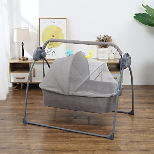 Juroupi Putybudy S-C901 Foldable Electric Baby Bassinet Baby Swing Bed Bedside Sleeper Baby Crib for Infants 5 Speeds & 4 Timer & 12 Preset Lullabies Supports BT Connection USB