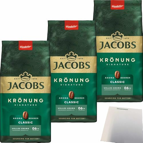usy Bundle für Jacobs Krönung ganze Bohne Kaffeebohnen Aroma-Bohnen 3er Pack (3x500g Packung) + usy Block