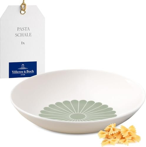 Villeroy & Boch - Fleur vert Pastaschale grün, Spülmaschinenfest, Mikrowellensicher, Schale für Pasta, Nudeln, Bowls und Salate, Tiefer Pasta Teller, Pastateller, Essteller, Premium Porzellan