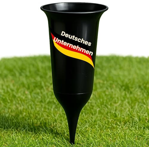 ELBKAISER – Schwarze Grabvase mit Erdspieß, Robuste Friedhofsvase für Grabgestaltung, Grabvasen zum Stecken mit Sockel & Einsatz für frische Blumen, wetterbeständig, ideal für den Friedhof
