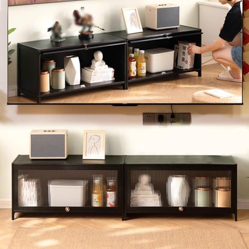 Générique Meuble TV sur Pied, Meuble TV Universel réglable en Hauteur, Meuble TV Moderne à Assemblage Libre avec Rangement, Centre de Divertissement sur Pied en Noir (120 x 32 x 40 cm)