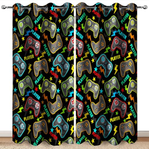 Gamer Gaming Blackout Curtains Kids Boys Girls Teens Colorful Video Game Controller Decor for Teenage Men Dad Son Child Game Handle Bedroom Room Darkening Grommet Window Drapes 2 Panels, 52x84