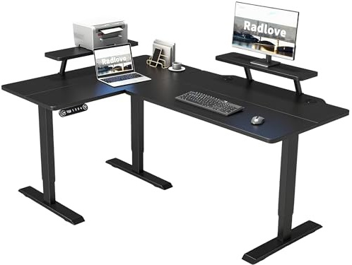 Radlove Elektrisch höhenverstellbarer Schreibtisch L Form mit Monitorständer, LED-Anzeige, 160 cm Stehpult, Verstellbarer Schreibtisch für Homeoffice & Büro, Schwarz