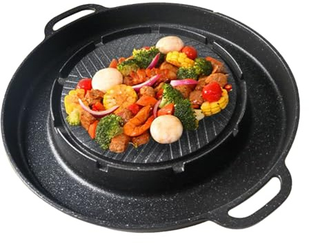 Tktouci Grill Pan 2 in 1 Indoor Grill Pan | Griddle Skillet Aluminum Alloy Nonstick for Barbecue Kitchen Smoker Table Camping Cooking
