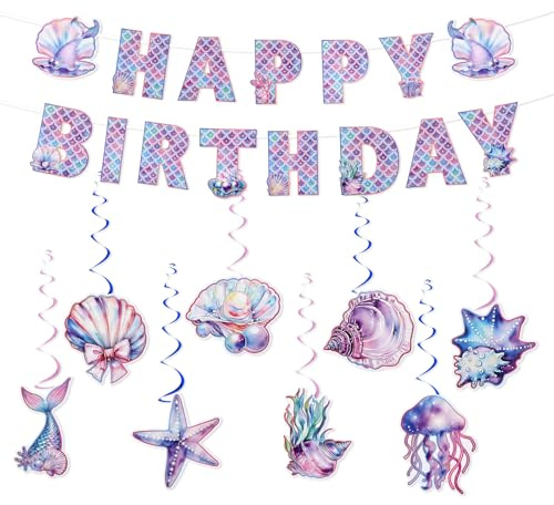 Pferde Geburtstagsdeko Meerjungfrau Geburtstag Deko, 8-teiliges Set mit Glitzer, Meerjungfrau Lametta Vorhang, Birthday Decorations für Kindergeburtstag Mädchen, Deko Kindergeburtstag Mädchen