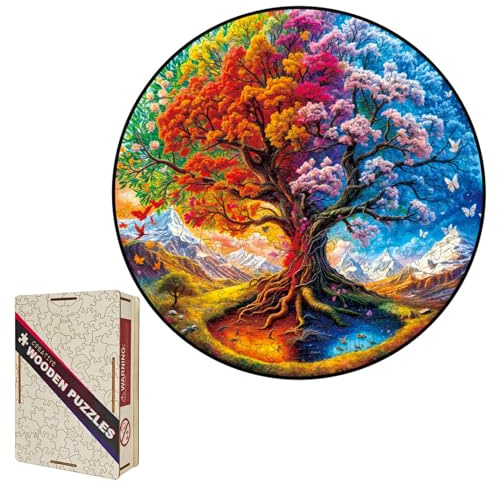 Holzpuzzle für Erwachsene 150 Teile, Lasergeschnittener Jahreszeitlicher Lebensbaum, 28.9x28.9cm, Lustiges Denkspiel & Geschenk für Familie